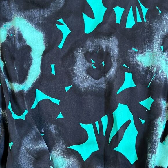 Express Size Small Mini Dress Batwing Sleeves Silk Black Teal Floral Flowy Drape - Picture 3 of 8